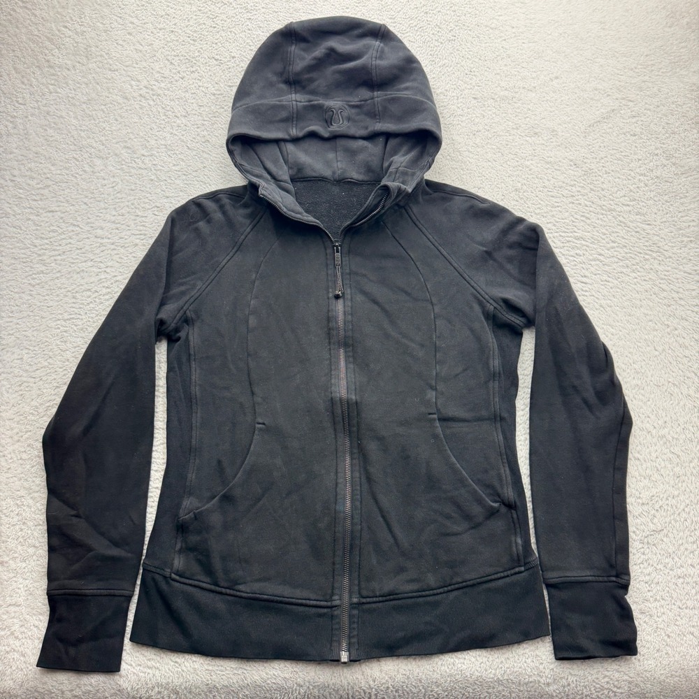 Lululemon Scuba Full-Zip Hoodie Black Cotton Fleece Jacket Womens Size 12